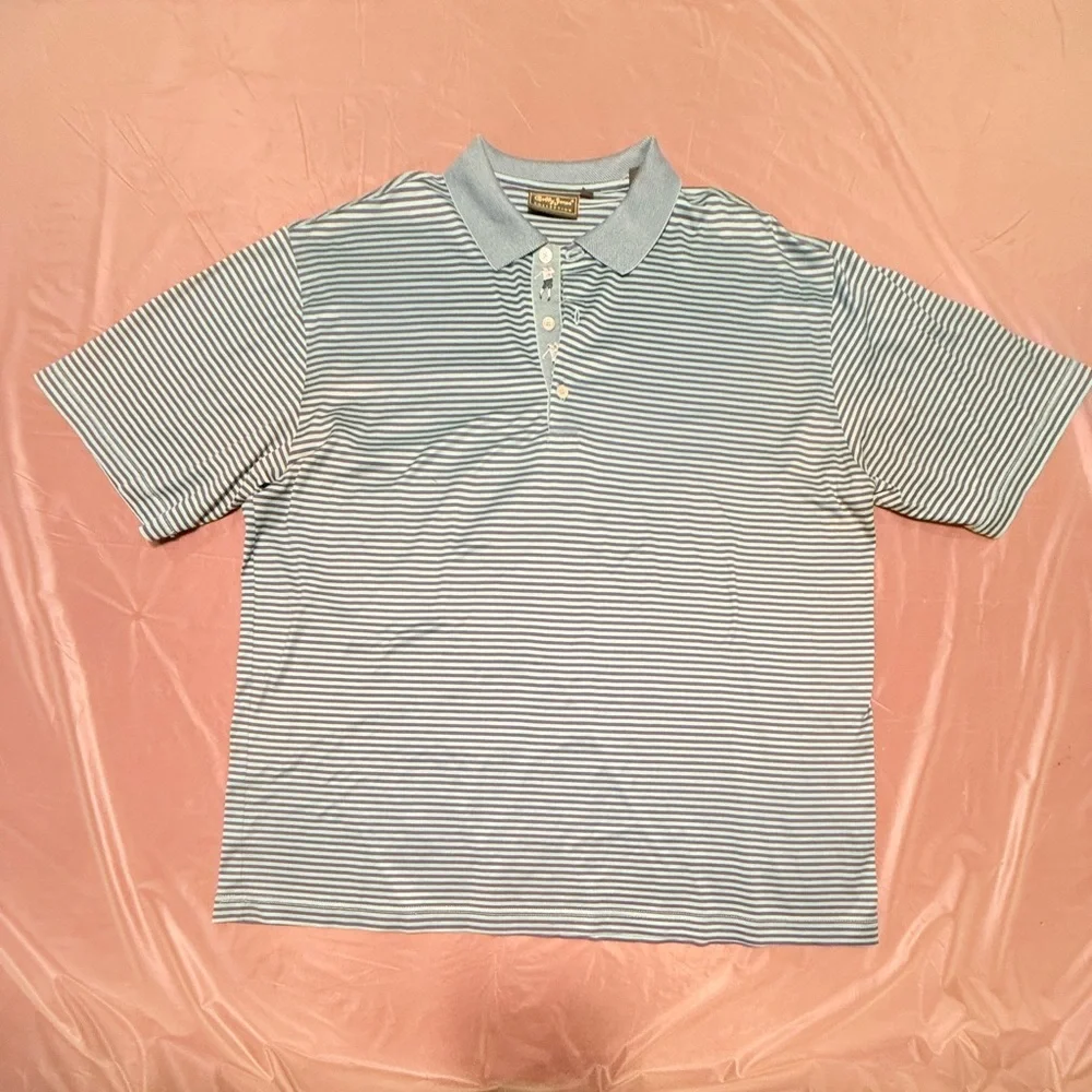 Bobby Jones Navy/Green Striped Golf 100% Cotton Polo Shirt Size Large - Picture 3 of 11